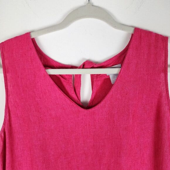 Chico's Pink Linen Midi Dress Embroidered Tassels Pockets Coastal Boho Sz 4-6 S - Picture 9 of 15